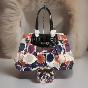 NWT Rare Coach F20113 Scarf Print Satchel & F62058 Coin Purse Set